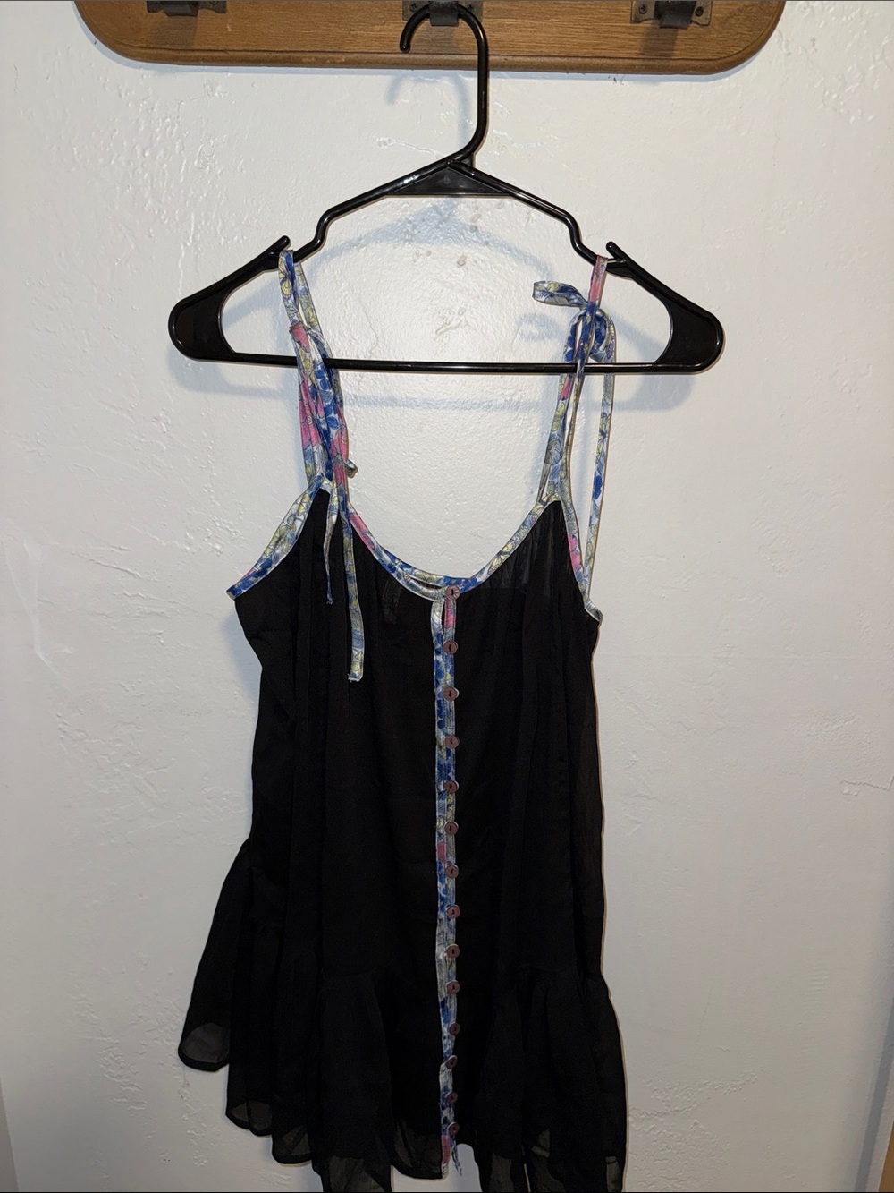 Black Floral-Trim Chemise Nightdress